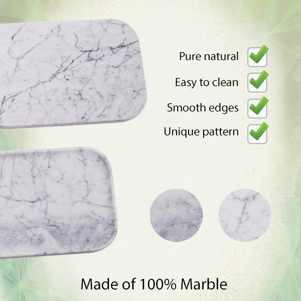 Carrara White Marble Bathroom Vanity Tray | Natural Stone Decorative Organizer | Multi-Use for Vanity, Spa, Kitchen, Bedroom | Waterproof & Non-Slip Design,11.8"x7.8"x0.6"