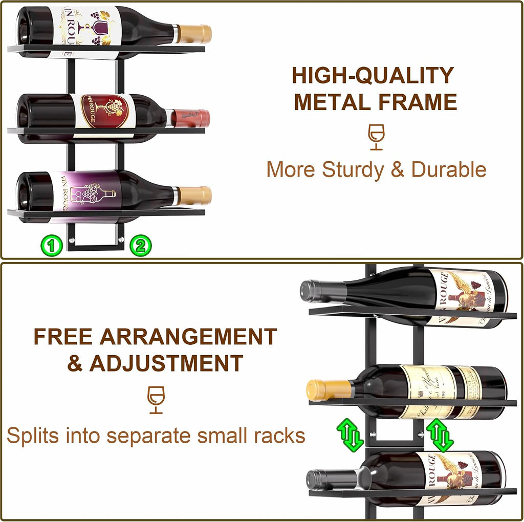 24 Bottles Wall Mount Wine Rack, DIY Detachable Wall Wine Rack, Metal Wine Storage Organizer Display Holder for Home Bar, Kitchen, Restaurant, Wine Cellar