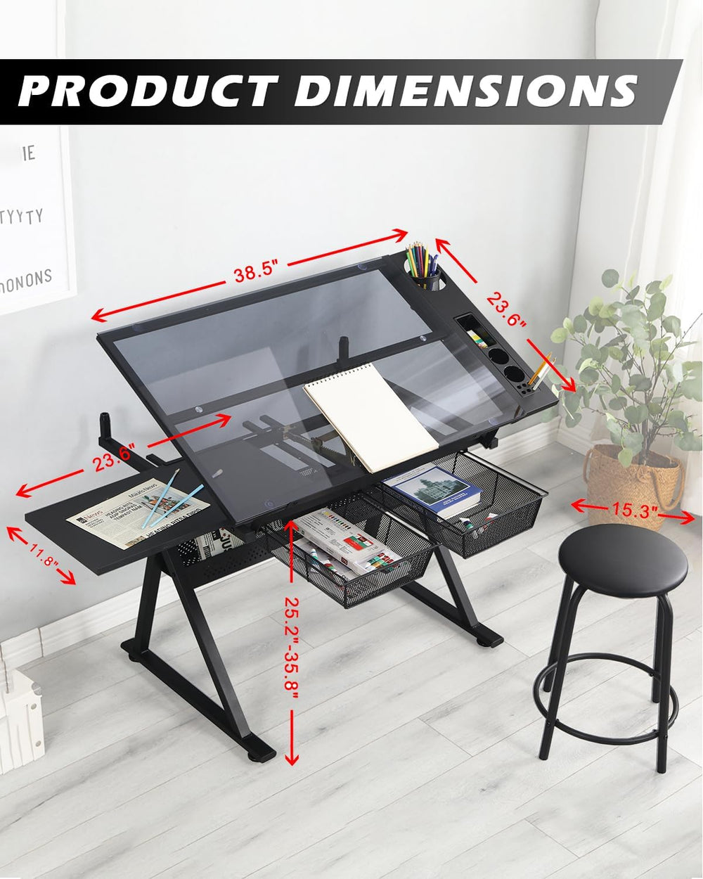 Adjustable Drafting Table for Artists - Drawing Table with Storage for Artwor...