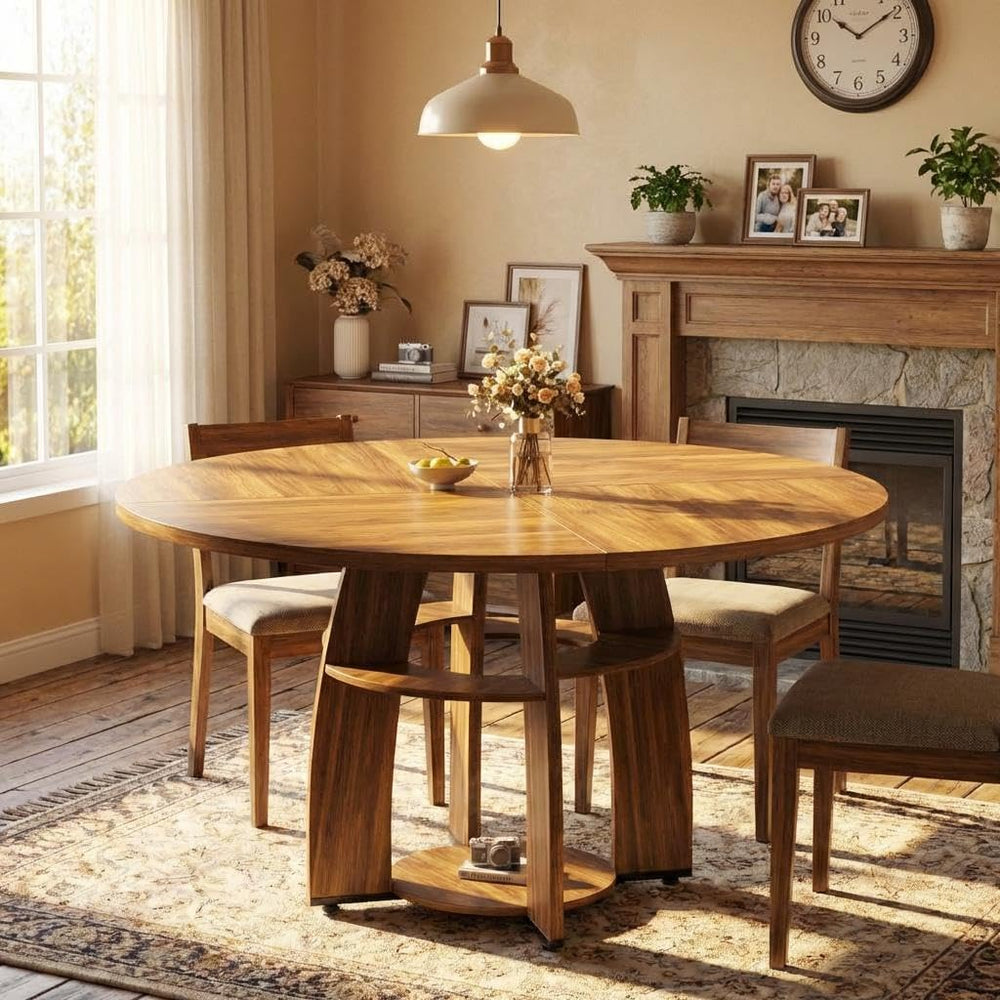 Jojoka 47 Inch Round Dining Table for 4-6 People, Wooden Kitchen Table with S...