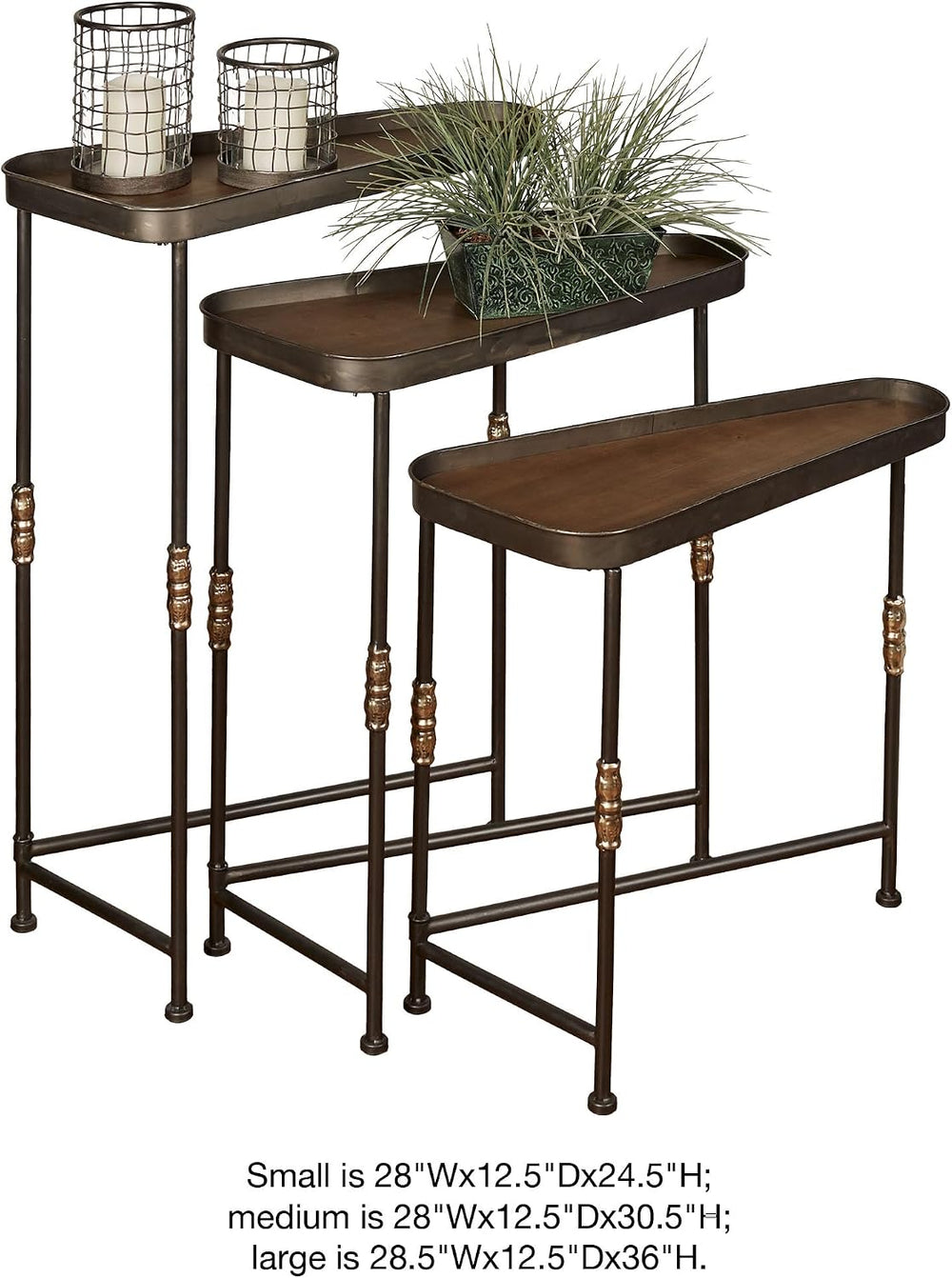 Bronwyn Metal and Wood Nesting Tables Dark Bronze Finish 28, 30.5 and 36 Inch...