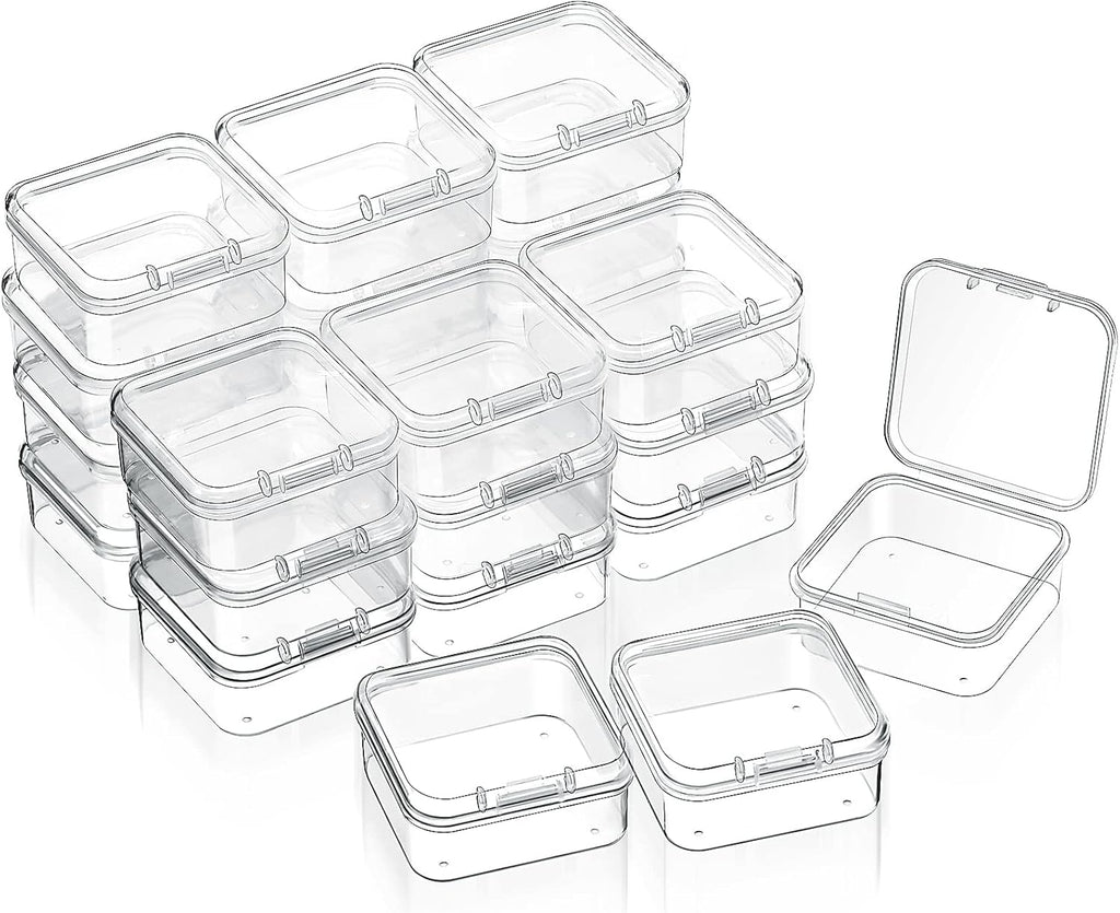 SATINIOR 24 Packs Small Clear Plastic Beads Storage Containers Box with Hinged Lid for Storage of Small Items, Crafts, Jewelry, Hardware (1.7 x 1.7 x 0.8 Inches)
