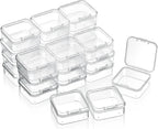 SATINIOR 24 Packs Small Clear Plastic Beads Storage Containers Box with Hinged Lid for Storage of Small Items, Crafts, Jewelry, Hardware (1.7 x 1.7 x 0.8 Inches)