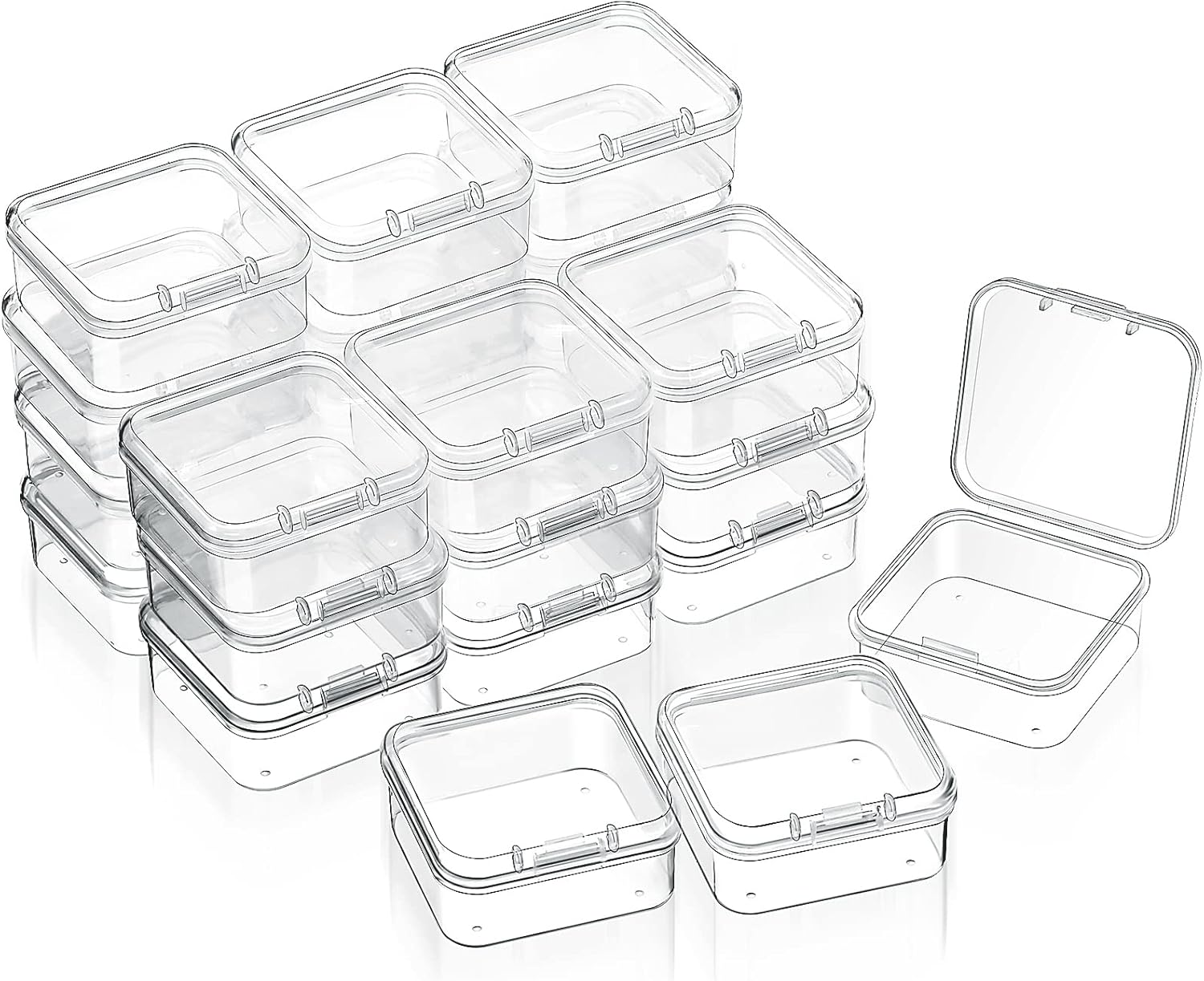 SATINIOR 24 Packs Small Clear Plastic Beads Storage Containers Box with Hinged Lid for Storage of Small Items, Crafts, Jewelry, Hardware (1.7 x 1.7 x 0.8 Inches)