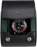 DailyWatch | Watch Roll Travel Case For 1 Watch | Luxury Watch Case In Genuine Black Leather With Soft Velvet Interior | Watch Case Protect, Store, & Display Your Watches | Black Green