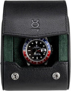 DailyWatch | Watch Roll Travel Case For 1 Watch | Luxury Watch Case In Genuine Black Leather With Soft Velvet Interior | Watch Case Protect, Store, & Display Your Watches | Black Green