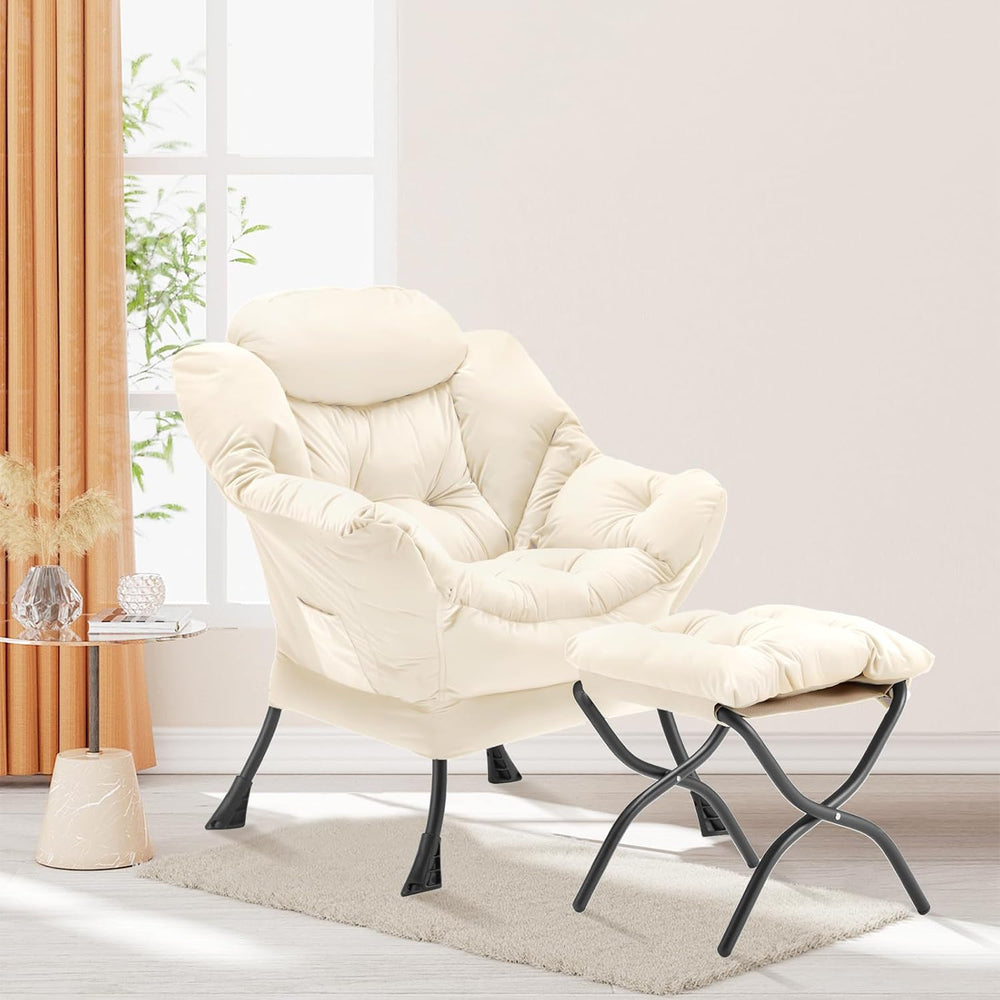 Youtanic Lazy Chair with Folding Ottoman, Accent Chair Velvet Upholstered wit...