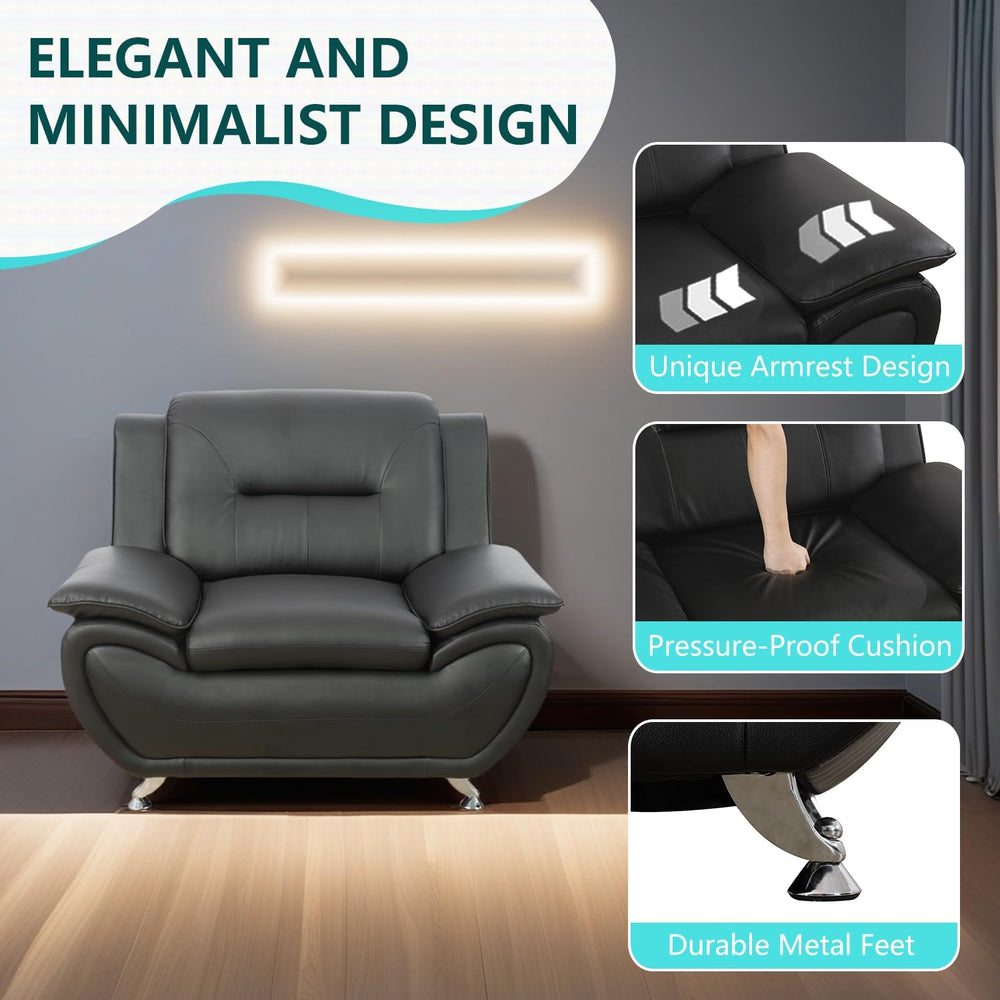 3 Piece Living Room Furniture Set, Contemporary Sectional Sofa Couches, Black...