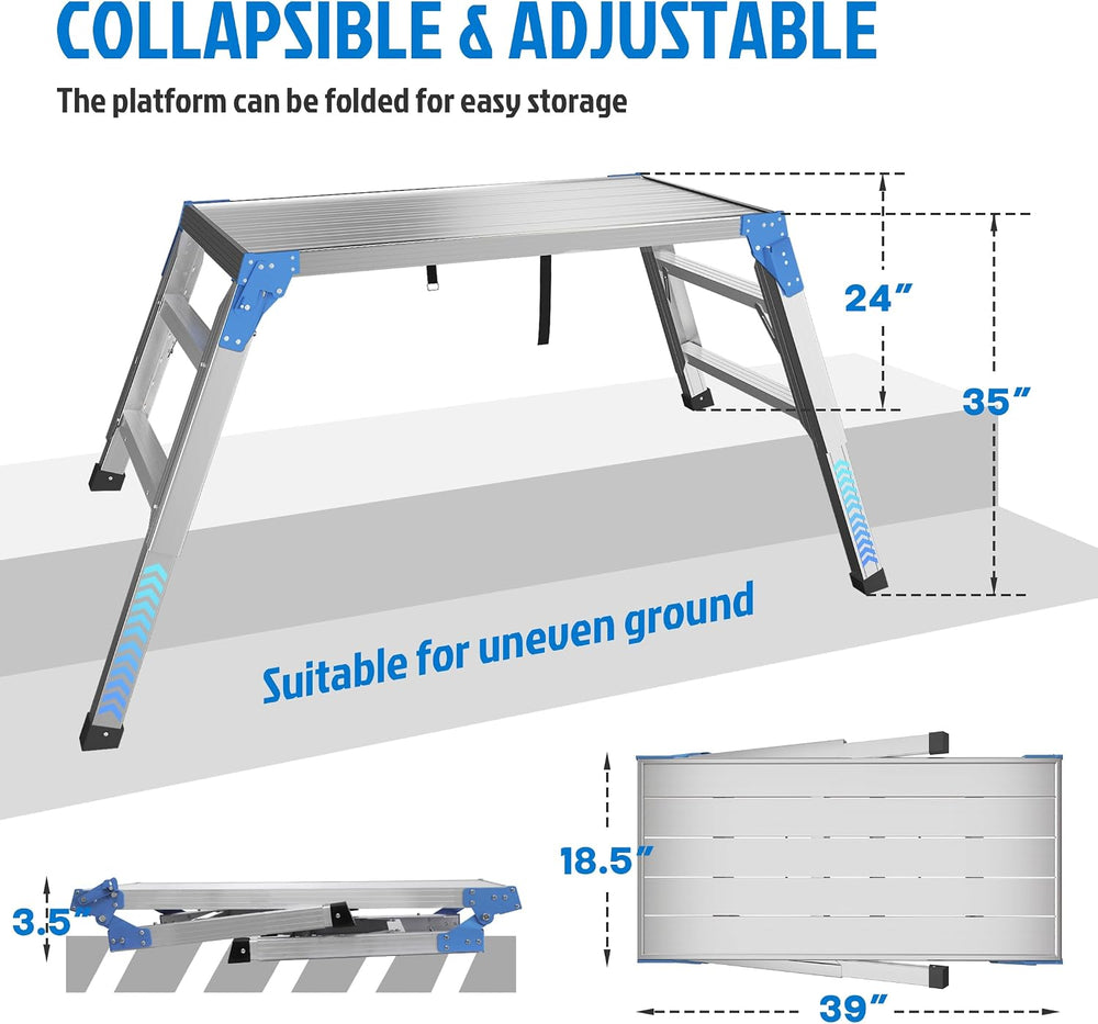 Aparecium Work Platform Height Adjustable, Portable Step Stool Ladder, Foldin...