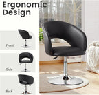 Furniliving Vanity Chair with Arm, PU Leather Chair for Vanity, Swivel Accent Chair, Adjustable Height Makeup Chair with Chrome Base, Living Room Chair for Bedroom, Makeup Room, Study Room, Black