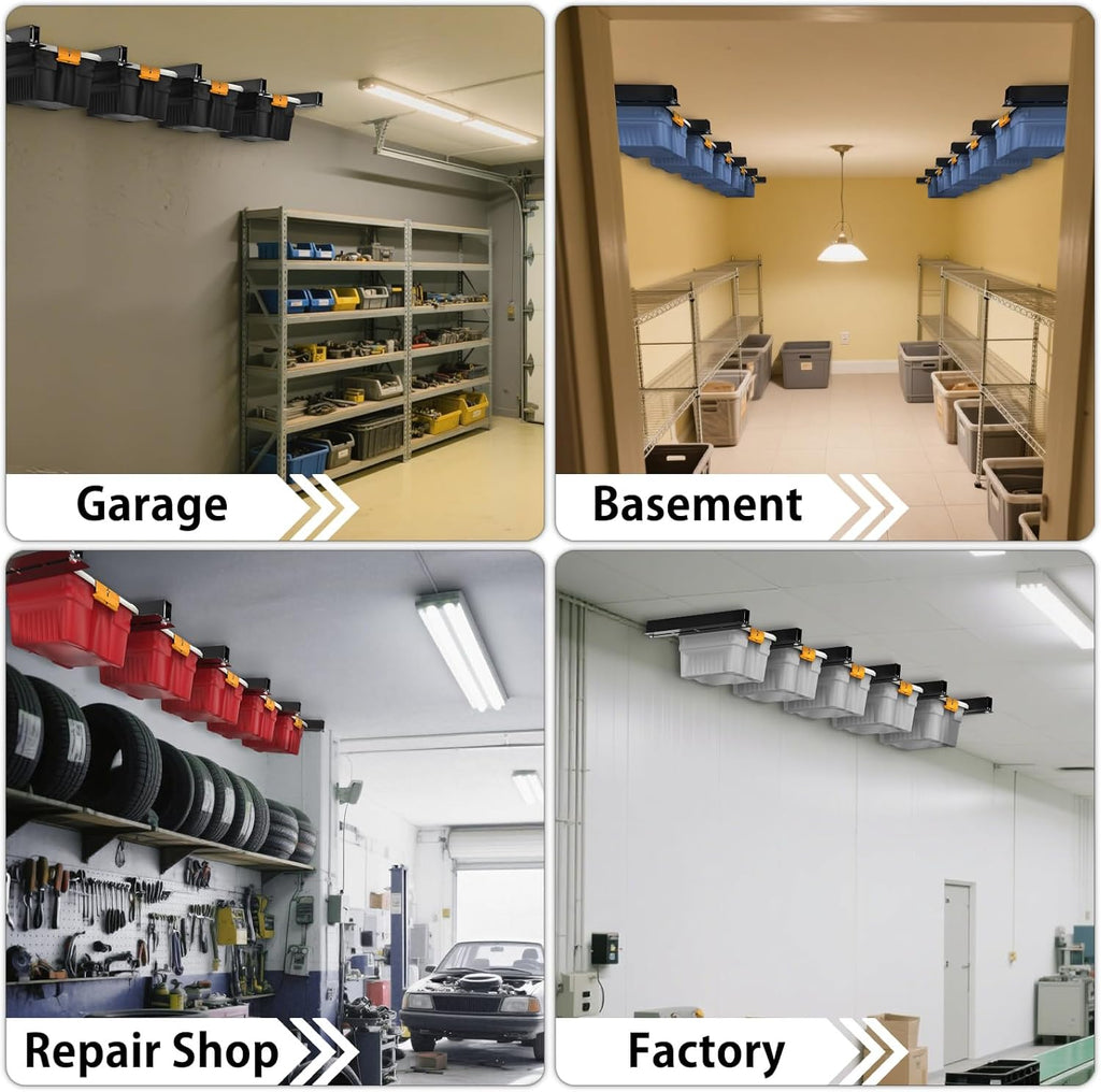 Heavy Duty Ceiling Storage Rack,Overhead Garage Storage Rack,Powder Coated Tote Storage Racks for Garages, Sheds, Storerooms (6 PCS, for 5 Bins)