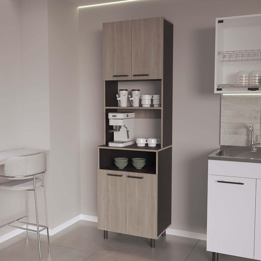 White Oak and Wengue Kitchen Pantry with Open Storage and 4 Doors | Combines ...