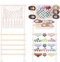 SNOWSTAR Macrame Hair Claw Clip Organizer,Large Capacity Mesh Bag Scrunchies Holder and Hair Ties Organizer for Women Girls,Hair Accessorie Hanging Storage Home Decor Wall,Door