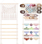 SNOWSTAR Macrame Hair Claw Clip Organizer,Large Capacity Mesh Bag Scrunchies Holder and Hair Ties Organizer for Women Girls,Hair Accessorie Hanging Storage Home Decor Wall,Door