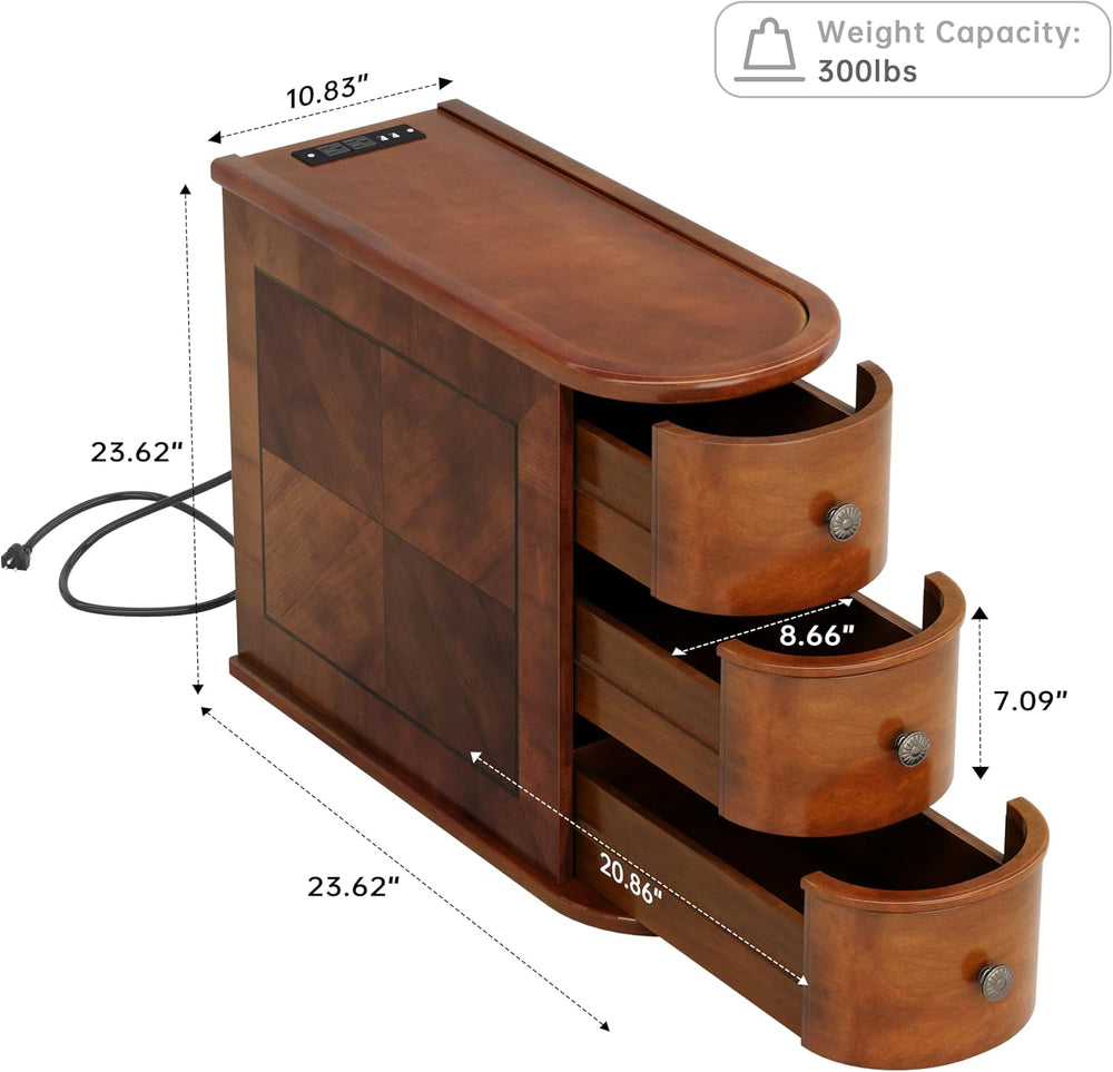Solid Wood End Table with Charging Station, No Assembly Required Narrow Sofa ...