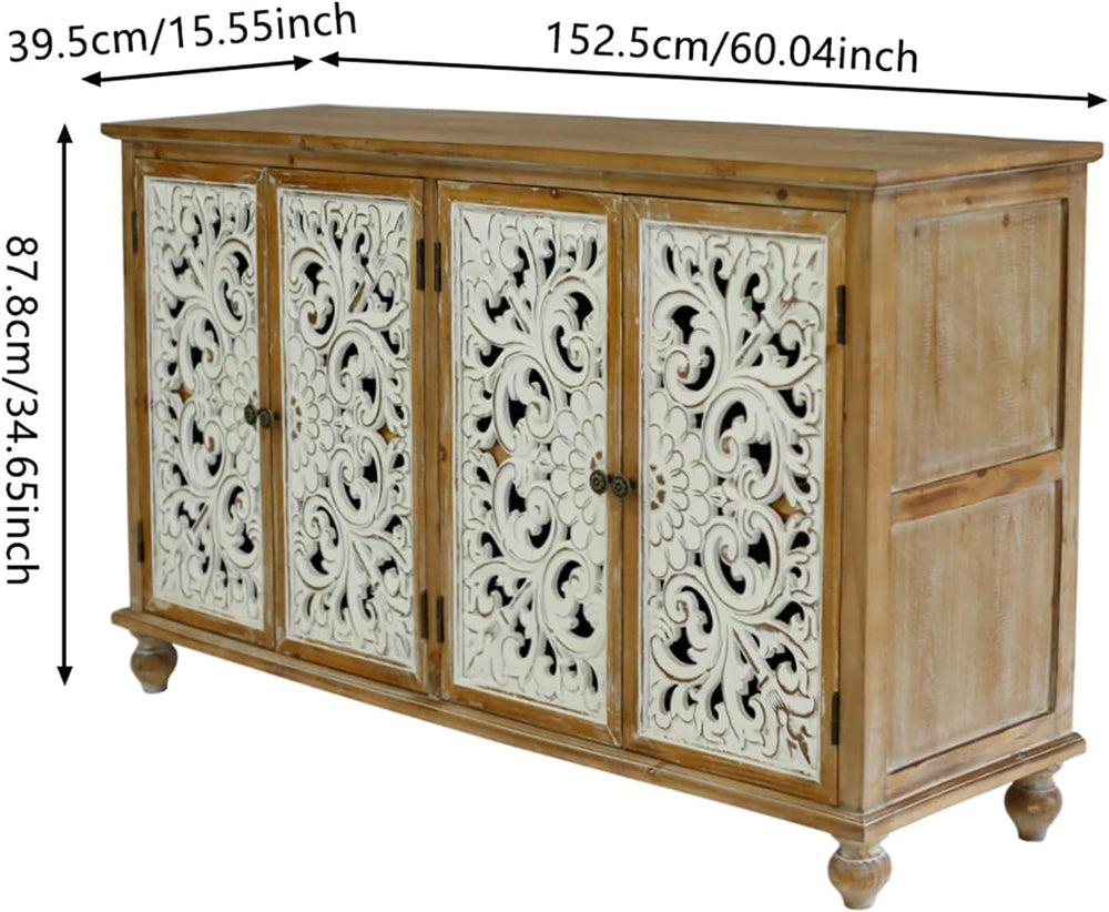 60" Vintage Buffet Cabinet - Accent Wood Sideboard, French Country Conso...