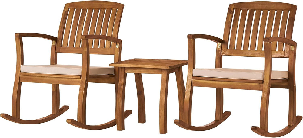 Christopher Knight Home Selma Acacia Rocking Chairs with Cushions, 2-Pcs Set,...