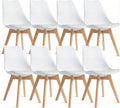 Dining Chairs Set of 8, Modern Upholstered Dining Room Chairs with PU Leather Padded Seat, Armless Kitchen Chairs with Curved Backrest and Solid Wood Legs for Dining Room, Kitchen, Apartment, White