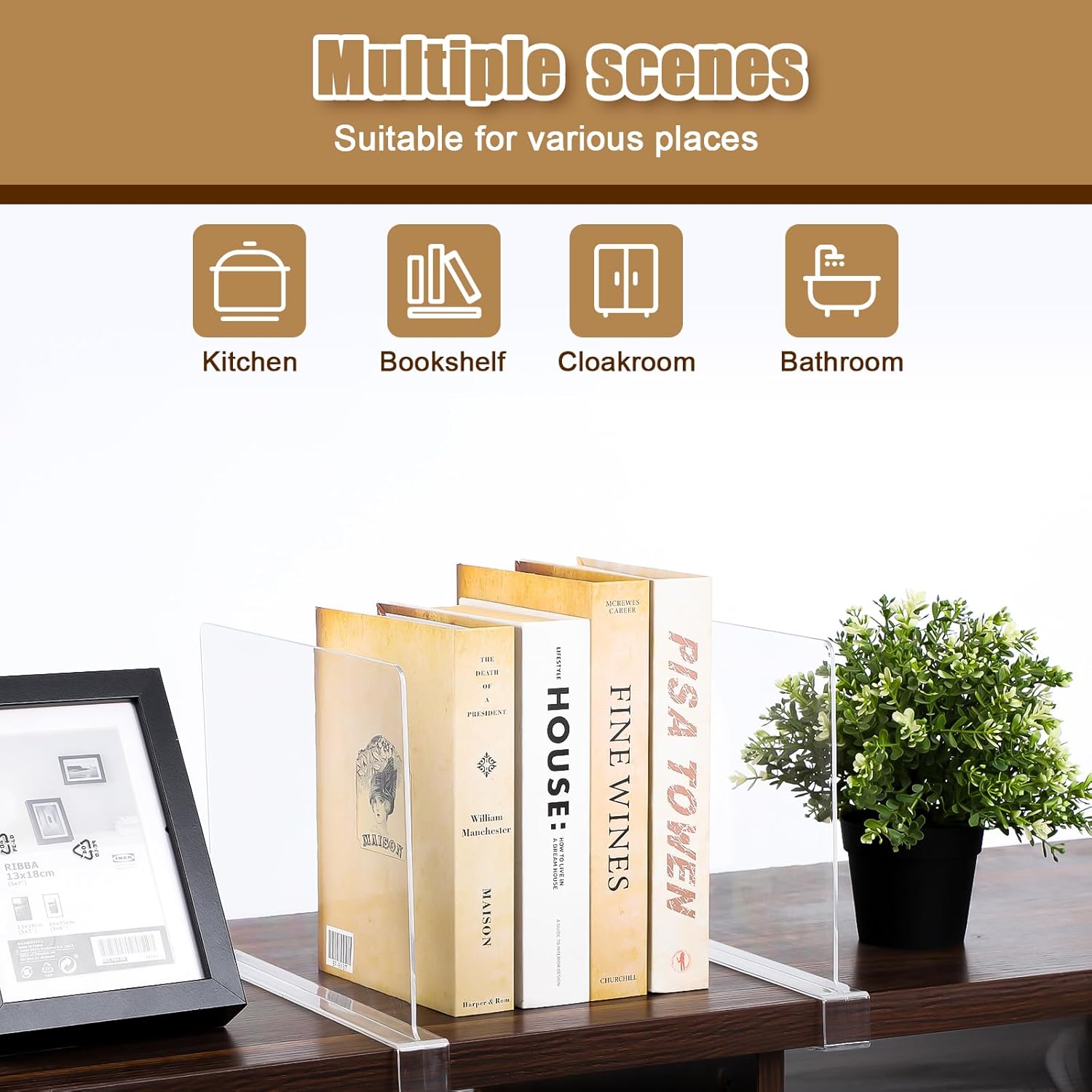 6 Pack Clear Acrylic Shelf Dividers for Closet Organization, Purse Organizers for Closet, Clothing Dividers, Handbag Organizers for Shelves in Bedroom and Office