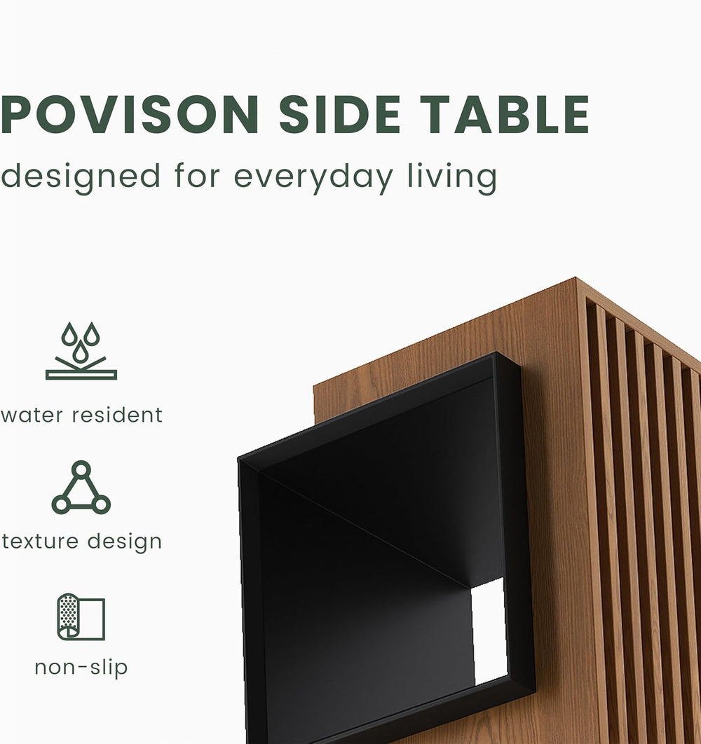 POVISON Minimalist Side Table,17.71" Wood End Table with Storage for Sma...