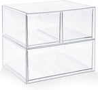 Prsildan Acrylic Drawer Makeup Organizer with 3 Drawers, Clear Stackable Storage for Baby Bottles, Craft, Jewelry & Hair Accessories, Multi-Use for Vanity, Countertop, Office Desk Organization