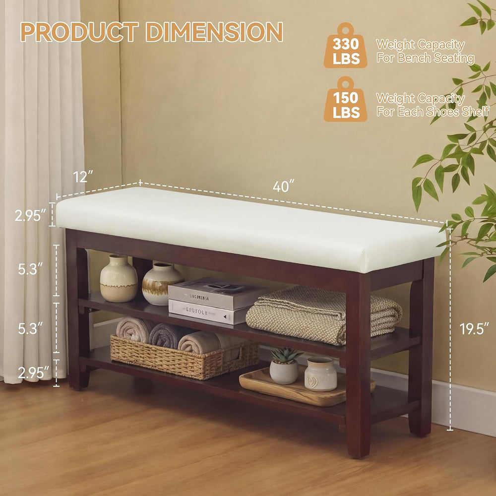 40" Faux Leather Shoe Storage Bench Entryway, Upholstered Bench with Lea...