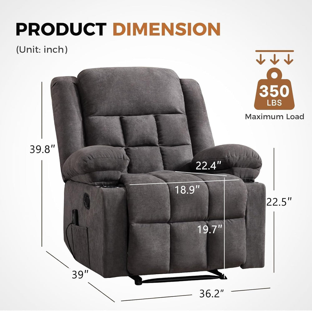 HAOMARKETS Classic Manual Recliners with Massage and Heat for Adults, Breatha...