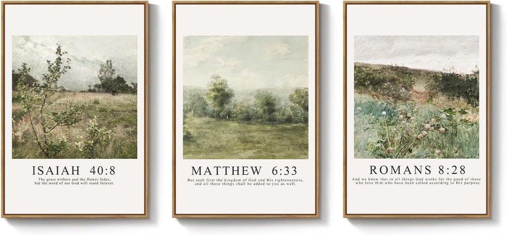 Framed Christian Bible Verse Canvas Wall Art for Living Room, Set of 3