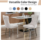 Luxury Upholstered Dining Chairs Set of 4, Beige Kitchen Chair with Silver Metal Legs, Velvet Tufted Back Dining Chair, Sillas de Comedor, Modern Kitchen & Dining Room Chairs (Beige, 4 Pcs)