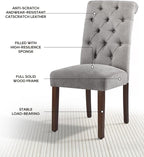 Dining Chairs Set of 2, Button Tufted Parsons Upholstered Chairs with Solid Wood Legs, Mordern Fabric Kitchen Chairs for Dining Room，Light Grey