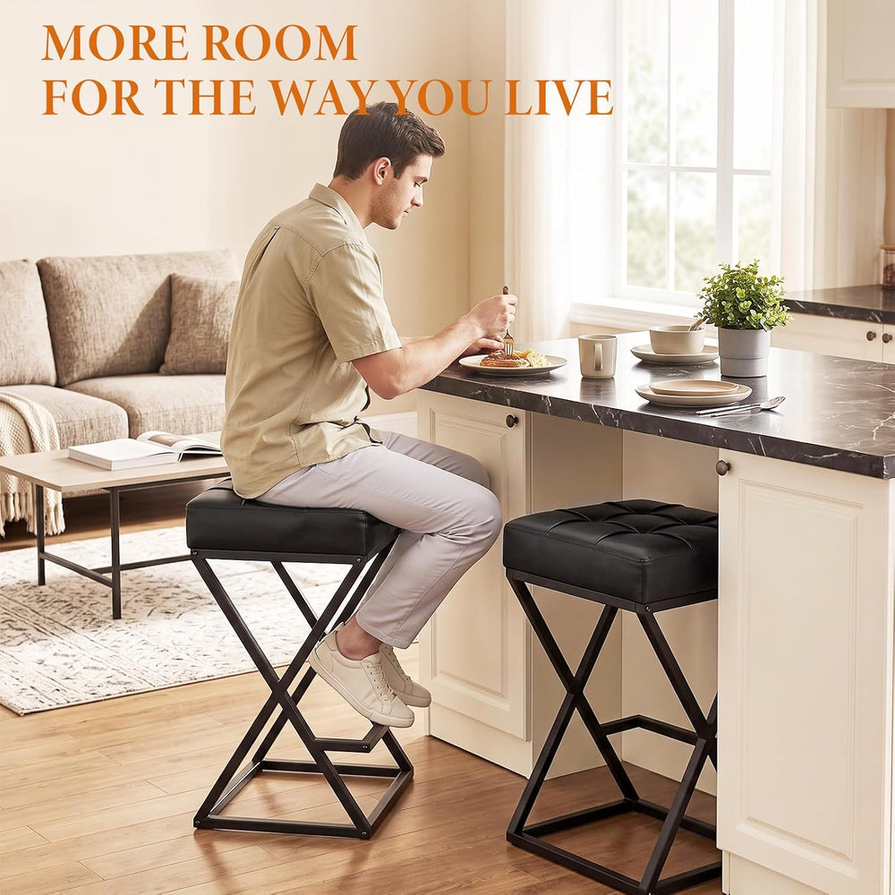 Bar Stools Set of 4, 26 Inch Counter Height Stool Faux Leather Black