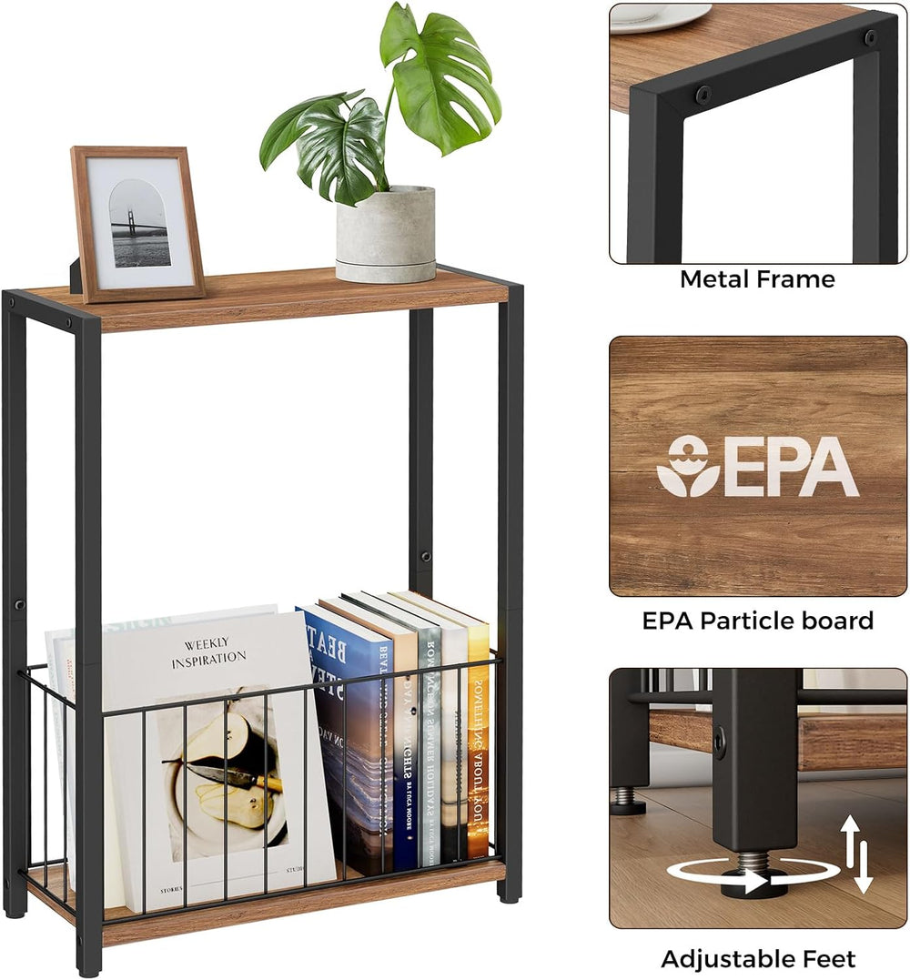 Homleke Narrow Side Table with Magazine Holder, Skinny End Table Perfect for ...