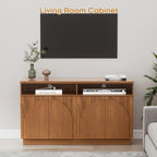 Walnut Fluted TV Stand with Arched Reeded Design Doors, Modern Entertainment Center with Storage for Up to 55 Inch, TV Media Console, Adjustable Shelves and Open Shelves, TV Cabinet for Living room