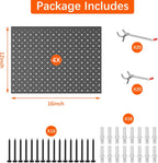 TORACK Metal Pegboard Panels and Hooks for Garage, Workbench, Shop, Shed Tool Organizer Peg Board with 1/8" & 1/4" Holes, Modular Wall-Mounted Pegboard with Pegboard Hooks(Black)