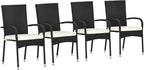 Outsunny Stackable PE Rattan Outdoor Dining Chairs with Cushions, Set of 4 Patio Wicker Dining Chairs with Armrests and Backrest for Patio, Deck, Cream White