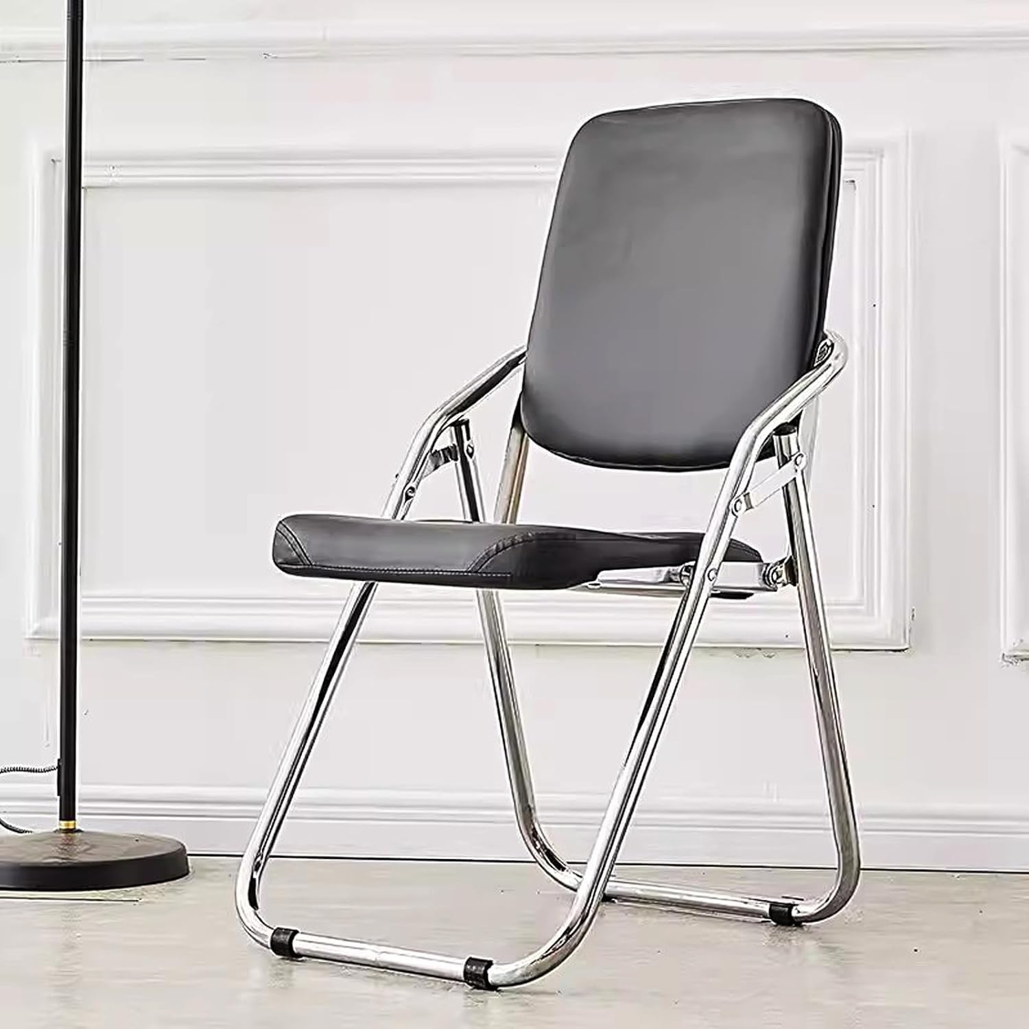 Folding Chairs with Padded Cushion and Enlarge Backrest, Metal with Comfortable Cushion for Home and Office,(Black)