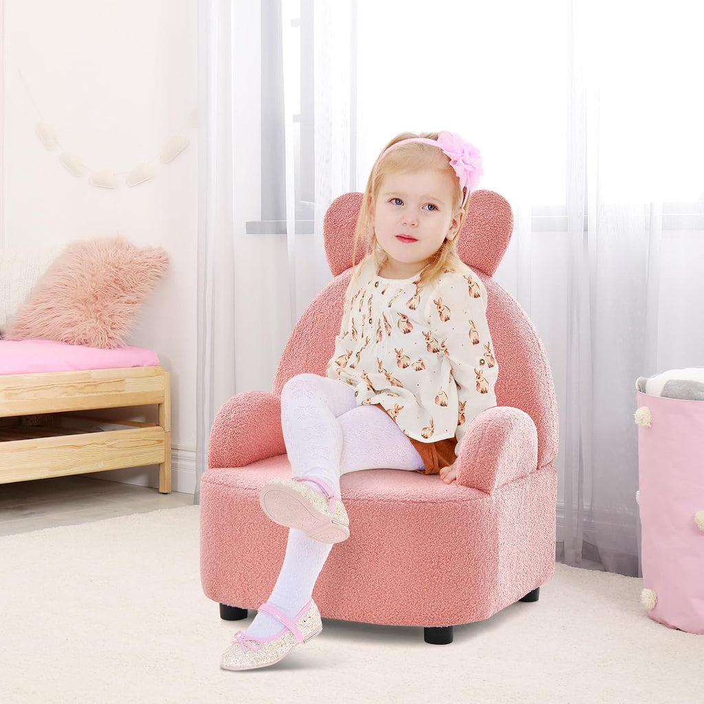INFANS Kids Sofa with Footstool, 2 Seat Toddler Upholstered Couch, Children Armrest Chair Lounge for Nursery Kindergarten Kids Room Boys Girls, Sturdy Wood Construction Velvet Surface (Rabbit)