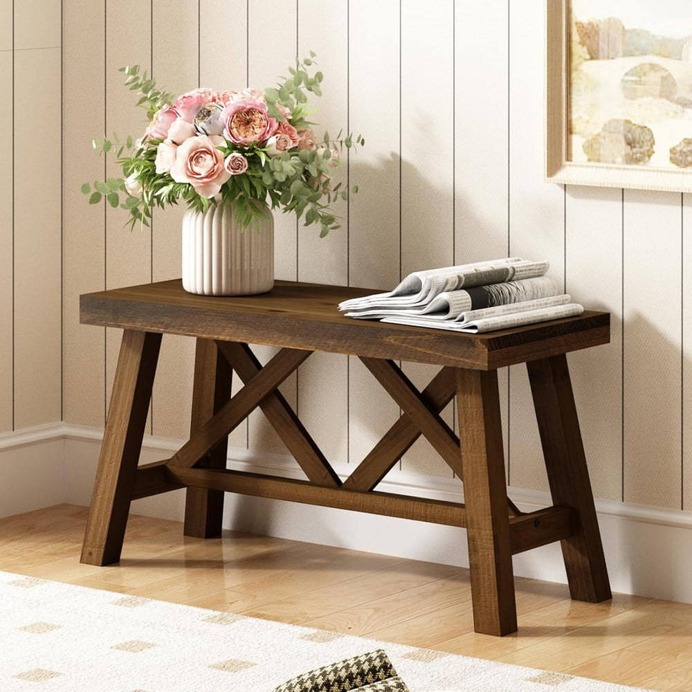 Wnutrees 30" Farmhouse Wood Bench, Rustic Solid Wood Entryway Bench Seat...