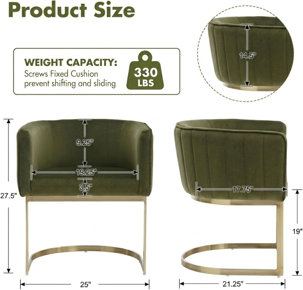 Hyfirm Olive Green and Gold Modern Barrel Dining Room Chairs Set of 4, Velvet...