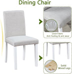 KEIKI 5-Piece Standard Height Dining Table Set with Rectangular Table and 4 Upholstered Chair, for 4 Person, Modern Crystal Decoration Wooden Table Set, Easy Assembly, for Kitchen, Dining Room, White