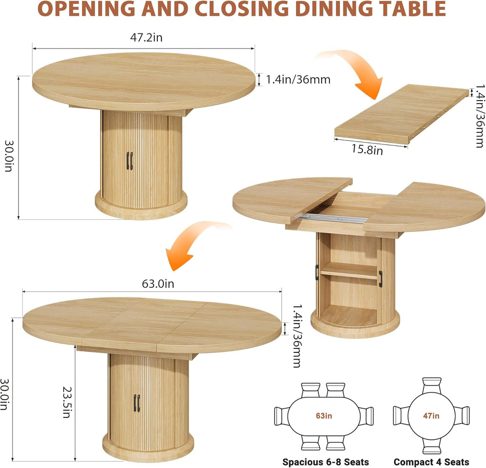 Jocoevol 47″–63″ Extendable Round Dining Table for 4–8 with Dust-Proof 2-Tier...
