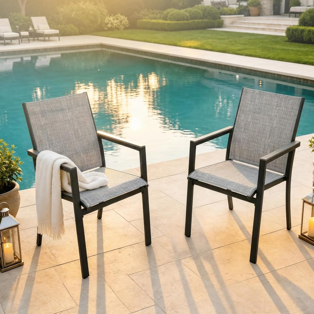 MEOOEM Highback Outdoor Chairs Set of 2, Comfortable Wide Deep Seat Grey Pati...