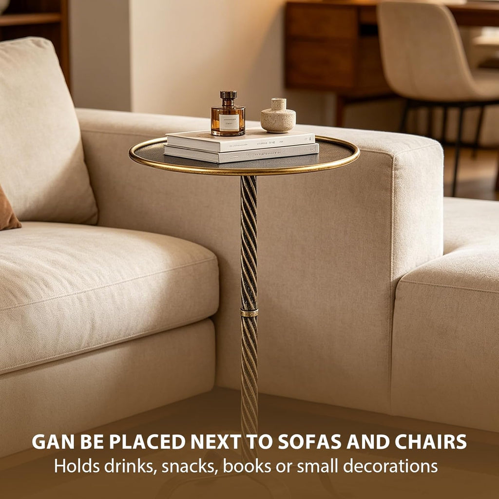 Metal Martini Table, Modern Antique Gold Side Table with 4 Legs, 27.75" Small Round Drink Table for Small Spaces Living Room Sofa Couch Patio