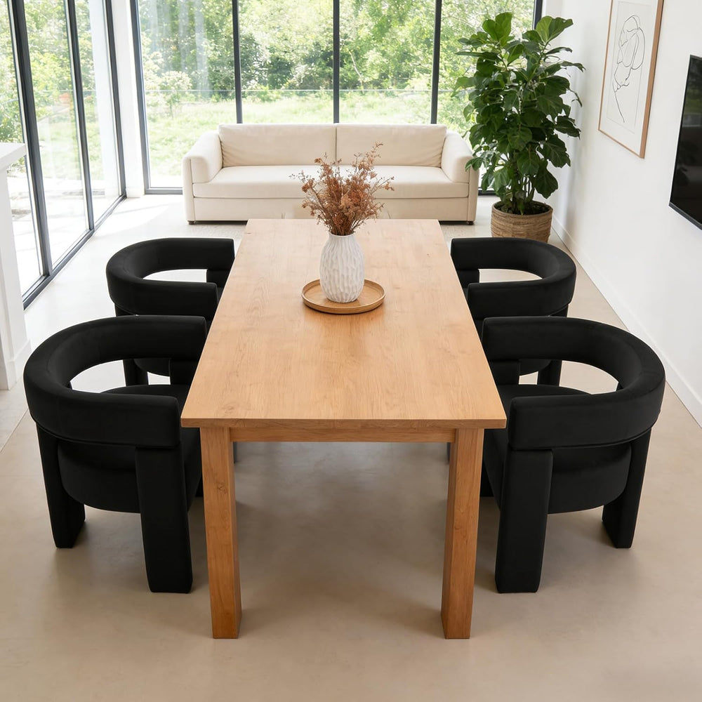 Black Dining Chairs Set of 4, Upholstered Velvet Barrel Chairs with Arms Comf...