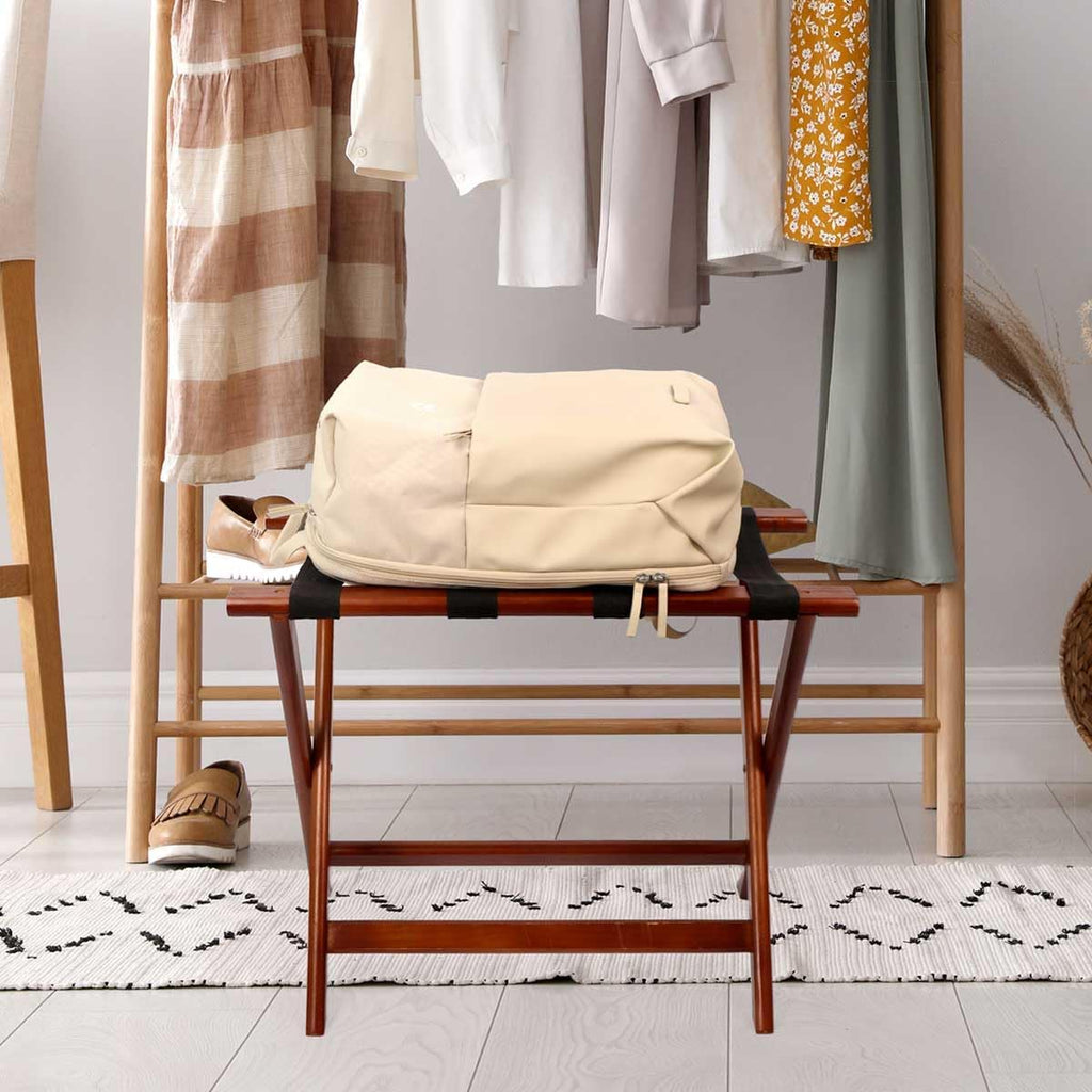 LZMS Walnut Wood Folding Luggage Rack 24.75" x 14.25" x 19.75",Luggage Stand for Guest Room,High-end Hotels, Resorts & Home | Premium Walnut Finish