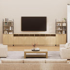 Yechen 165" Modular Entertainment Center with Bookshelves for up to 98", Mid Century Modern TV Stand with Storage, TV Cabinet with Open Shelves and Adjustable Shelves, Living Room, Natutral Oak(4 PCS)
