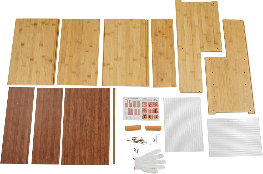 Kitchen Storage Cabinet with Sliding Doors, Bamboo Kitchen Pantry Sideboard, ...