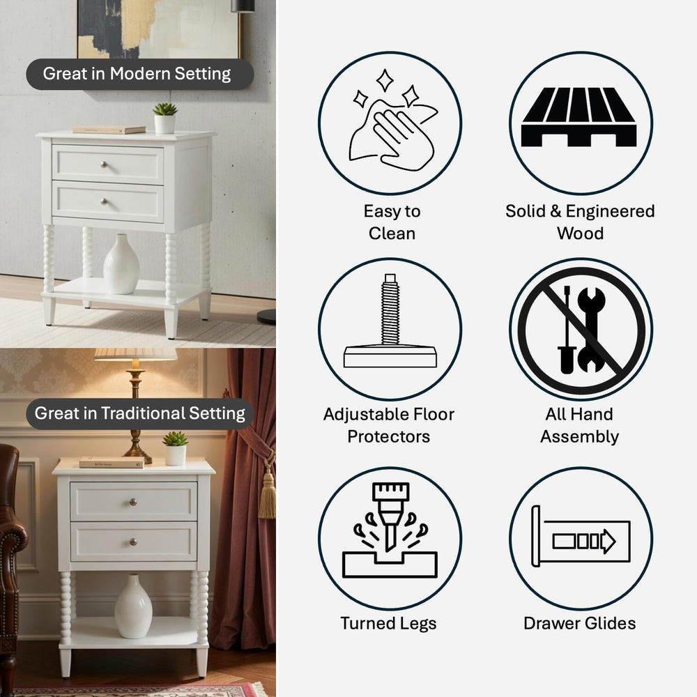 Decor Therapy Preston Two Drawer Side Table, Traditional Side Table with Dual...