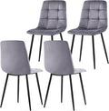 NORDICANA Grey Velvet Dining Chairs Set of 4, Upholstered Tufted Kitchen Chairs, Comfortable Seat, Metal Leg, Easy Assembly