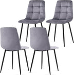 NORDICANA Grey Velvet Dining Chairs Set of 4, Upholstered Tufted Kitchen Chairs, Comfortable Seat, Metal Leg, Easy Assembly